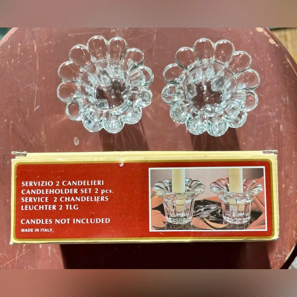 Pair‎ Glass Candleholders Italy NIB